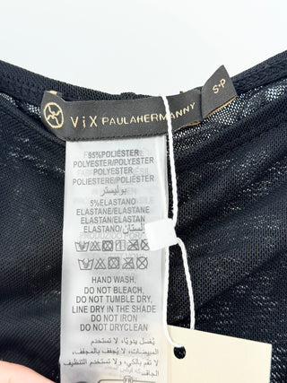 Vix Sanna pants crafted from lightweight semi-sheer mesh fabric, designed with ruched fold-over waistband and flowy wide leg, S