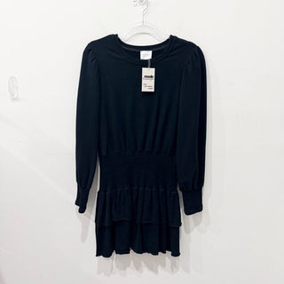 Sundays Jersey Knit Long Sleeve Smocked Drop Waist Mini Dress Black Women's Med