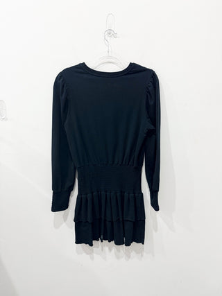 Sundays Jersey Knit Long Sleeve Smocked Drop Waist Mini Dress Black Women's Med