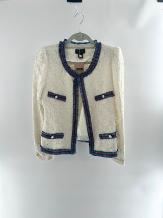 Gracia lace denim fringe jacket open, L