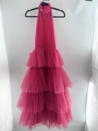 Yulia Prokhorova halterneck tulle ruffle midi dress, M
