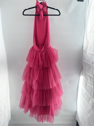 Yulia Prokhorova halterneck tulle ruffle midi dress, M