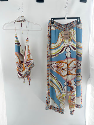 Rachel Zoe matching set bandana halterneck top and pants, L