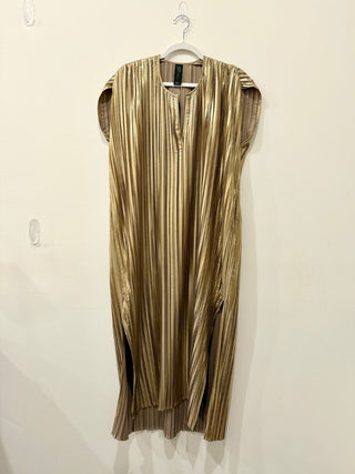 Maria Cornejo Cap Sleeve Pleated Plisse Kaftan Midi Dress Gold Women's Size M