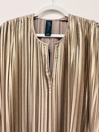 Maria Cornejo Cap Sleeve Pleated Plisse Kaftan Midi Dress Gold Women's Size M