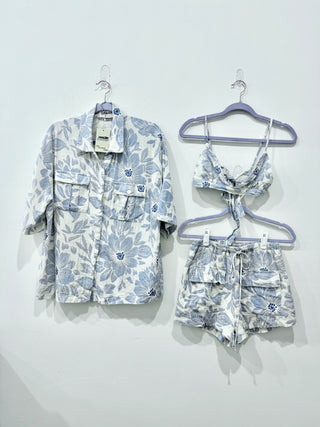 Darah Dahl 3 piece pattern set: shorts, shirt and bikini top, S