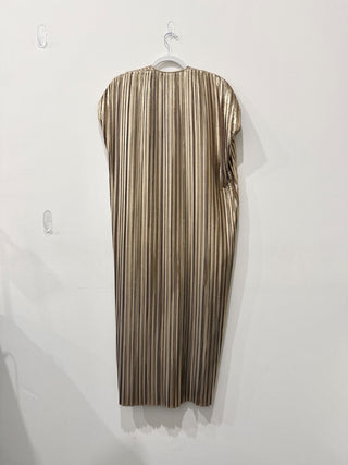 Maria Cornejo Cap Sleeve Pleated Plisse Kaftan Midi Dress Gold Women's Size M