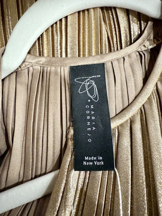 Maria Cornejo Cap Sleeve Pleated Plisse Kaftan Midi Dress Gold Women's Size M