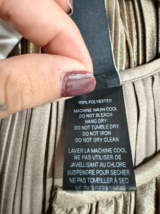 Maria Cornejo Cap Sleeve Pleated Plisse Kaftan Midi Dress Gold Women's Size M