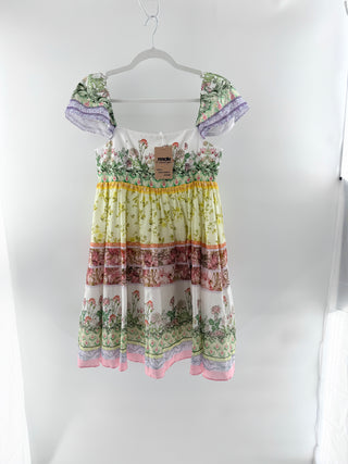 Alice + Olivia Tamia Puff Sleeve Babydoll Mini Dress Floral Fest Women's Size 6