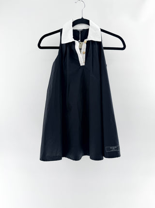 Balmain Sleeveless shirt dress with crisp collar, crest buttons, and A-line silhouette, 8A
