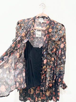 Hemant & Nandita metallic floral set blouse and mini skirt, top S / bottom L