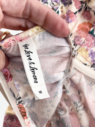 For Love & Lemons ruched floral mini dress, M