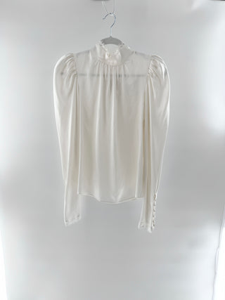 Frame high collar lace trim silk blouse, S