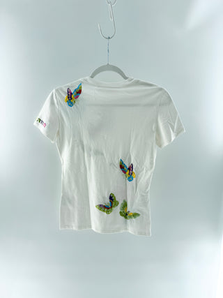 John Galliano T shirt with butterfly embroidery, M