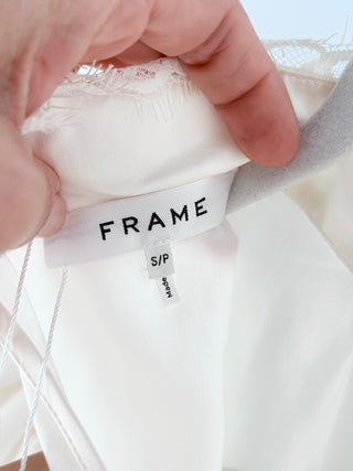 Frame high collar lace trim silk blouse, S