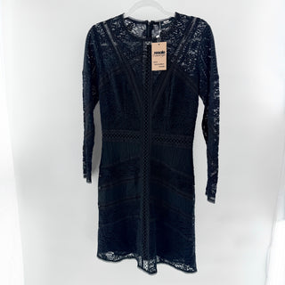 The Kooples Mix Dentelle Long Sleeve Lace Sheath Mini Dress Black Women's Small