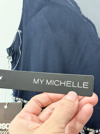 NWT My Michelle Lace Sequin Embellished Mermaid Long Gown Navy Women's Size 5/XS