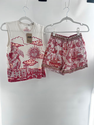 Las Surenas casual print set tank top and shorts, XS oversized