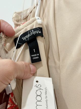 NWT Speechless Embroidered Floral Strapless Long Mermaid Dress Coral/Red 1 / S