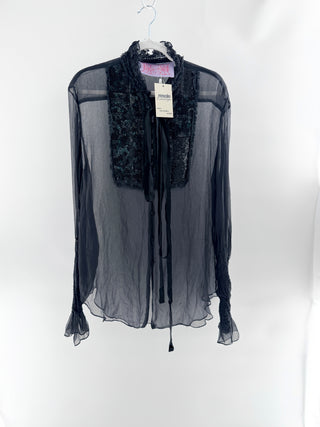 Blue Tuleh sheer embelished silk top, L