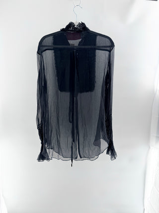 Blue Tuleh sheer embelished silk top, L