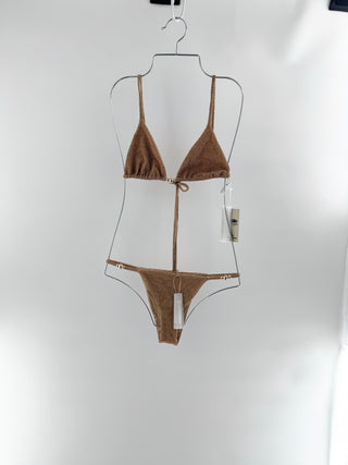 Devon Windsor two-piece bikini set featuring the zuri bikini top and zack bikini bottom in shimmering metallic fabric, S
