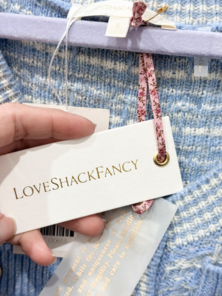 NWT LoveShackFancy Sailor Lurex Tweed Knit Mini Dress Light Blue Check Womens S