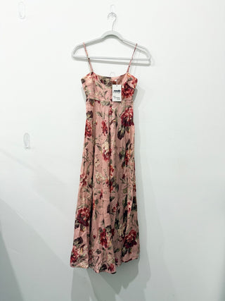 Zimmermann Cassia Linen Bandeau Midi Sundress Musk Floral Print Women's Size 9