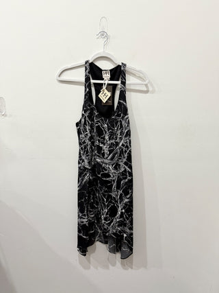 NWT Haute Hippie Sleeveless Patterned Racerback Mini Dress Black/White Women's S