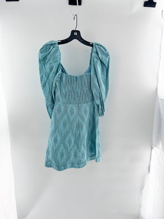 NWT Alexis Valera Puff Sleeve Sweetheart Neck Mini Dress Jade Weave Women's S