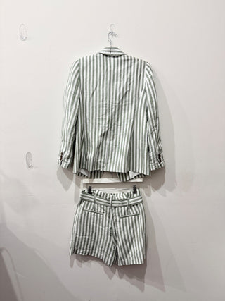 NWT Loft Striped Suit Set: Single Breasted Blazer & Shorts White/Green Women's 2