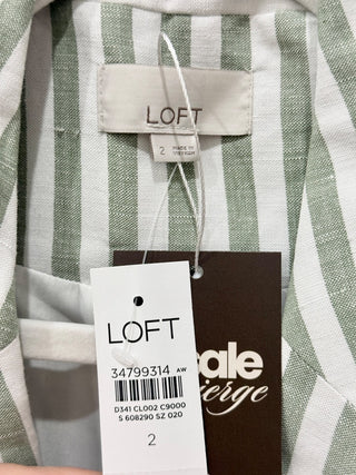 NWT Loft Striped Suit Set: Single Breasted Blazer & Shorts White/Green Women's 2