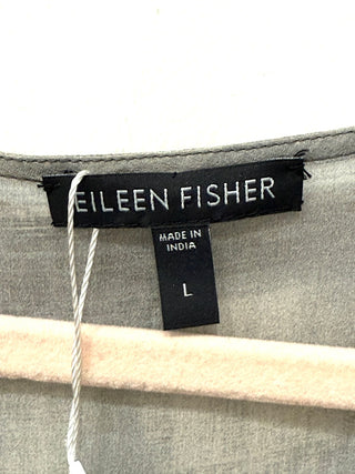 Eileen Fisher Silk 3/4 Sleeve Semi-Sheer V-Neck Hi-Low Blouse Gray Womens Size L