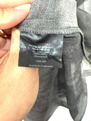 Eileen Fisher Silk 3/4 Sleeve Semi-Sheer V-Neck Hi-Low Blouse Gray Womens Size L