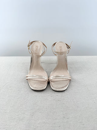 Schutz metallic strappy high heel sandals, 7