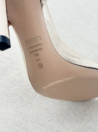 Schutz metallic strappy high heel sandals, 7