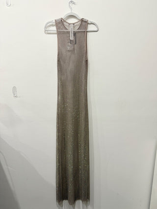 Zara Sleeveless Rhinestone Sparkly Mesh Net Maxi Cover Up Dress Silver Women's L
