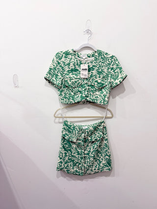Song of style matching pattern set crop top and mini skirt, XS