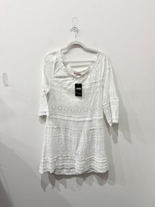 Calypso St. Barth Off-the-Shoulder Eyelet Cover Up Mini Dress White Women's XS