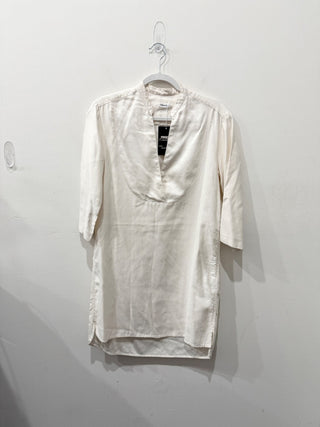 Filippa K Lyocell Cotton 3/4 Sleeve V-Neck Oversized Mini Dress White Womens XS