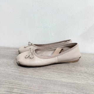 Miu Mu Lea Logo Leather Bow Slip On Ballet Flats Nude Cream Women's Size EU 37