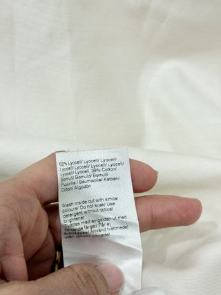 Filippa K Lyocell Cotton 3/4 Sleeve V-Neck Oversized Mini Dress White Womens XS