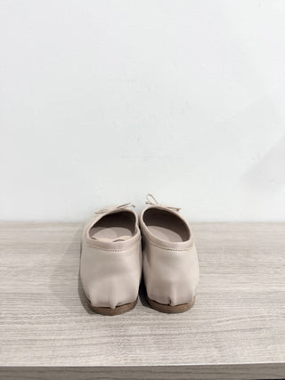 Miu Mu Lea Logo Leather Bow Slip On Ballet Flats Nude Cream Women's Size EU 37