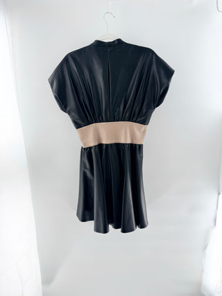 Alexis Berlin Vegan Leather Mini Dress with Contrast Belt Black Women's Medium