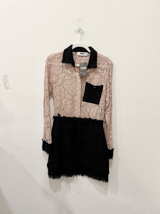 M.S.G.M. Lace and Boucle Tweed Mini Dress Blush Pink / Black Womens 42 IT / US 6