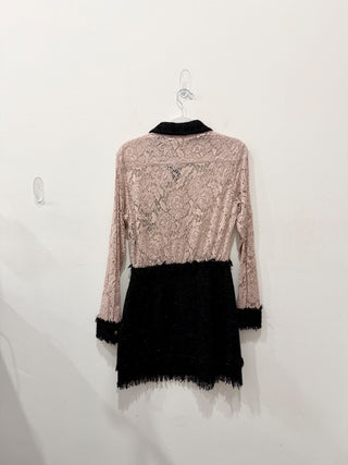 M.S.G.M. Lace and Boucle Tweed Mini Dress Blush Pink / Black Womens 42 IT / US 6