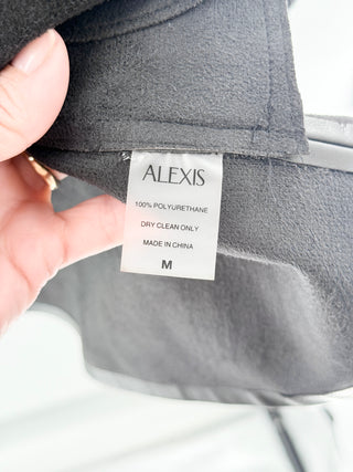 Alexis Berlin Vegan Leather Mini Dress with Contrast Belt Black Women's Medium