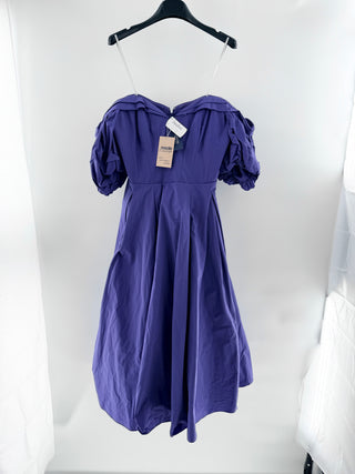 NWT Marchesa Notte Off-the-Shoulder Pleated Taffeta Midi Dress Violet Women's 8