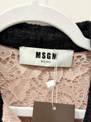M.S.G.M. Lace and Boucle Tweed Mini Dress Blush Pink / Black Womens 42 IT / US 6